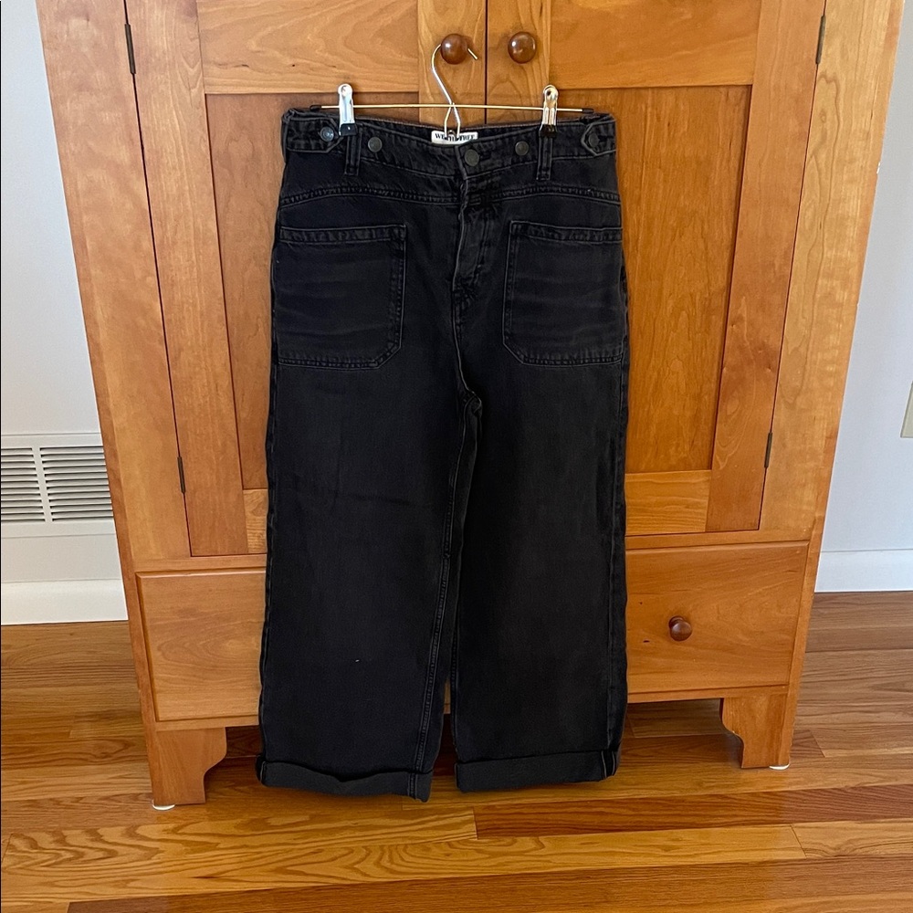 We the Free Button Fly Black Wide-Leg High-Rise Jeans